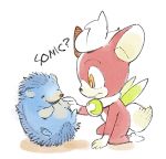  2014 ambiguous_gender anthro black_nose blue_body blue_fur chip_(sonic) dialogue duo english_text eulipotyphlan feral feralized frown fur hedgehog kneeling low_res male mammal red_body red_fur shiroimuna simple_background sonic_the_hedgehog sonic_the_hedgehog_(series) sonic_unleashed text white_background white_body white_fur wings yellow_eyes 