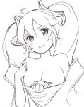  1girl breasts cleavage ejami large_breasts league_of_legends long_hair looking_at_viewer monochrome open_mouth simple_background smile solo sona_buvelle twintails white_background 