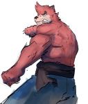  angry anthro athletic belt bottomwear clothing fighting_pose fist goonie-san hi_res kumatetsu male mammal pants pose solo teeth_bared topless_male ursid 