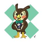  1:1 animal_crossing anthro avian beak bird blathers_(animal_crossing) bow_tie el_se&ntilde;or_erizo feathered_wings feathers fossil hi_res holding_object male nintendo owl solo tail_feathers talons video_games wings 