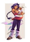  .sin 1boy armlet brown_eyes dagger dark_skin dark_skinned_male dual_wielding hawkeye_(seiken_densetsu_3) highres holding long_hair male_focus purple_hair reverse_grip seiken_densetsu seiken_densetsu_3 sleeveless weapon 