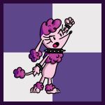  anthro biped border bracelet canid canine canis claws collar domestic_dog el_se&ntilde;or_erizo female fluffy fluffy_tail hair hi_res jewelry mammal pink_body pink_hair poodle punk purple_border solo spiked_collar spikes 