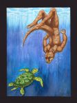  2016 air_bubbles ambiguous_gender anthro athletic diving duo feral gaikotsu green_eyes lutrine male mammal mustelid nude plantigrade reptile scalie sea_otter sea_turtle smile swimming traditional_media_(artwork) turtle underwater water whiskers 