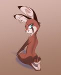  2019 ailurid anthro brown_background brown_body brown_fur fur hi_res hybrid inner_ear_fluff kneeling lagomorph leporid looking_back mammal nude rabbit red_panda ribbontini simple_background solo tongue tongue_out tuft 