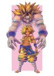  .sin 1boy baggy_pants bandages blonde_hair dark_skin dark_skinned_male dual_persona highres kevin_(seiken_densetsu_3) male_focus pants sash seiken_densetsu seiken_densetsu_3 toeless_legwear tooth_necklace werewolf yellow_eyes 