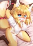  anthro bdsm black_nose blonde_hair blue_eyes blush bodily_fluids bottomless bound breasts brown_body brown_fur canid canine chain chest_tuft clothed clothing cute_fangs female fluffy fluffy_tail fox fur genitals hair hi_res horokusa0519 inner_ear_fluff kemono kneeling looking_at_viewer mammal multicolored_body multicolored_fur nipples open_mouth pussy saliva slit_pupils solo steam tan_body tan_fur translucent translucent_hair tuft white_body white_fur 