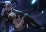  big_breasts breasts demon fate_(series) female hair horn horned_humanoid humanoid humanoid_pointy_ears long_hair looking_at_viewer mammal not_furry red_eyes shurakrgt solo text tiamat_(fate) url white_hair 