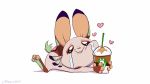  &lt;3 16:9 2019 anthro beverage bodily_fluids coffee fur holding_cup holding_object lagomorph leporid mammal multicolored_body multicolored_fur rabbit ribbontini signature simple_background solo straw tears white_background widescreen 