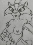  absurd_res andromorph anthro baha breasts fangs female graphite_(artwork) hi_res intersex male male/female mammal monochrome nipples pencil_(artwork) sabertooth_(anatomy) scratazon traditional_media_(artwork) 