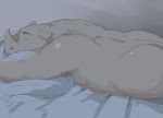  2011 anthro bed belly butt eyes_closed furniture kemono lying mammal overweight pillow rhinocerotoid solo train_(artist) 