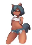  absurd_res black_body black_fur black_hair black_nose blue_body blue_eyes blue_fur blue_hair brand_new_animal breasts brown_body brown_fur canid canine clothed clothing female fluffy fluffy_tail fur hair hands_behind_back hi_res looking_at_viewer mammal michiru_kagemori multicolored_eyes navel open_mouth pink_eyes portrait raccoon_dog small_breasts solo studio_trigger tanuki thaiduongngo72 three-quarter_portrait topwear 