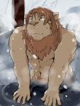  2011 anthro barazoku bathing bodily_fluids felid humanoid_hands kemono lion male mammal muscular navel pantherine solo sweat train_(artist) water 