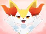  2019 3_fingers 4:3 anthro braixen cheek_tuft facial_tuft fangs fingers front_view fur fur_tuft inner_ear_fluff kemonobito looking_at_viewer multicolored_body multicolored_fur nintendo open_mouth pink_tongue pok&eacute;mon pok&eacute;mon_(species) solo tongue tuft video_games white_body white_fur yellow_body yellow_ears yellow_fur 