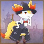  1:1 2019 anthro braixen brown_clothing brown_footwear clothed clothing dipstick_tail footwear frilly frilly_clothing fur fur_tuft furgonomics hat headgear headwear kemonobito looking_at_viewer multicolored_tail nintendo pok&eacute;mon pok&eacute;mon_(species) solo tuft two_tone_tail video_games white_body white_fur yellow_body yellow_ears yellow_fur yellow_tail 