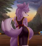  absurd_res anthro big_butt breasts butt canid canine canis clothing cooliehigh female hi_res looking_at_viewer looking_back mammal solo wolf 
