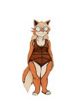  anthro barefoot biped blonde_hair breasts canid canine clothed clothing eyewear female fox fur glasses hair hi_res hladilnik long_hair mammal monochrome simple_background small_breasts smile solo spalding standing topwear white_background 