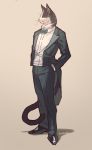  anthro bow_tie clothed clothing domestic_cat felid feline felis footwear formal full-length_portrait fur hands_in_pockets male mammal mullmull00 pockets portrait shoes solo standing suit whiskers 