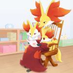  1:1 2019 ambiguous_gender anthro book braixen cheek_tuft delphox dipstick_tail facial_tuft fennekin feral fur fur_tuft group holding_book holding_object inner_ear_fluff inside kemonobito multicolored_body multicolored_fur multicolored_tail nintendo open_book open_mouth pok&eacute;mon pok&eacute;mon_(species) reading sitting size_difference tuft video_games white_body white_fur yellow_body yellow_ears yellow_fur yellow_tail 