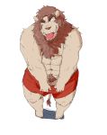  2011 anthro barazoku barely_visible_genitalia barely_visible_penis clothing felid genitals humanoid_hands kemono lion male mammal muscular navel pantherine penis pubes simple_background solo tongue tongue_out train_(artist) underwear white_background 