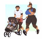  anthro baby baby_carriage big_breasts blue_eyes bottomwear bra breasts brown_eyes canid canine canis clothing compression_shorts daniel_porter daniel_porter_jr digit_ring dobermann domestic_dog exercise father father_and_child father_and_son female group hi_res huge_breasts husband_and_wife jewelry jogging larger_female male male/female mammal married_couple mother mother_and_child mother_and_son muscular muscular_female nasusbot parent parent_and_child pinscher ring running_shoes shirt shorts size_difference smile son sports_bra stroller t-shirt topwear tracy_porter underwear wave wedding_ring young 