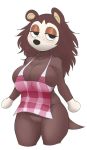  2020 animal_crossing anthro apron big_breasts breasts clothing digital_media_(artwork) eulipotyphlan female freckles fur genitals hair half-closed_eyes hedgehog hi_res mammal narrowed_eyes neilious_dyson nintendo pussy sable_able simple_background solo video_games white_background 