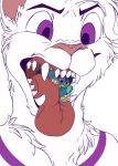  ambiguous_gender anthro bodily_fluids crying duo felid feral lion macro mammal micro mouth_shot open_mouth oral_vore pantherine tears teeth thornbeast tongue vore 