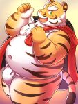  2020 3:4 anthro asian_clothing belly bulge clothing cute_fangs east_asian_clothing felid fundoshi green_eyes hi_res humanoid_hands japanese_clothing kemono lako male mammal moobs navel nipples overweight overweight_male pantherine simple_background solo tiger underwear 