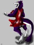  big_breasts bigshow breasts clothing dress herm_(lore) hi_res pitched_tent rear_shot red_clothing red_dress rose_(sergal) sergal 