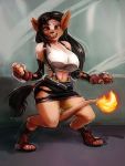  2019 4:3 alternate_species anthro big_breasts black_hair black_nose breasts clothing digitigrade felid female final_fantasy final_fantasy_vii fire flaming_tail fur general-irrelevant gloves hair handwear hi_res long_hair mammal navel open_mouth pawpads red_eyes red_xiii shaking shirt simple_background solo square_enix standing tank_top tifa_lockhart topwear torn_clothing transformation trembling video_games 
