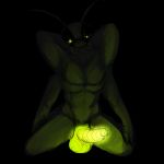  1:1 4_arms abs anthro arthropod balls beetle black_background elateroid firefly genitals glowing glowing_balls glowing_genitalia glowing_penis hands_behind_head hi_res hladilnik insect male multi_arm multi_limb penis simple_background solo 