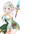  blush dress gray_hair kokkoro pointed_ears princess_connect! purple_eyes short_hair spear w.k weapon white 