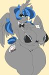  anthro areola areola_slip bedroom_eyes bibbo bibbo_(oc) big_breasts bow_tie bra breasts cleavage clothed clothing equid equine freckles holding_breast huge_breasts mammal my_little_pony narrowed_eyes panties pegasus seductive simple_background slightly_chubby solo thick_thighs underwear wide_hips wings yellow_background 
