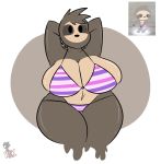  2020 anthro barely_contained big_breasts bikini black_nose breasts clothing curvy_figure empty_eyes female hands_behind_head hi_res huge_breasts kingretrokirby mammal mouthless pilosan sloth string_bikini striped_bikini super_animal_royale swimwear thick_thighs voluptuous wide_hips xenarthran 
