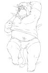  2018 2:3 anthro belly blush bulge clothing eyewear felid glasses kemono lion lying male mammal monochrome overweight overweight_male pantherine shirt solo topwear train_(artist) underwear 