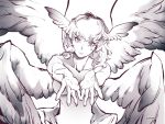  1other androgynous angel_wings artist_name bangs breasts closed_mouth collarbone devilman devilman_crybaby eyebrows_visible_through_hair face greyscale hands head_wings hermaphrodite looking_at_viewer low_wings medium_breasts medium_hair monochrome multiple_wings nude outstretched_arms reaching_out satan_(devilman) slit_pupils tears upper_body voilin_(voino) wavy_hair white_background wings 