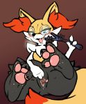  2020 3_fingers 3_toes ambiguous_gender ambiguous_prey anthro anthro_pred barefoot black_claws black_feet black_nose blue_eyes blush bodily_fluids braixen breath brown_background buckteeth canid canine chest_tuft claws cute_fangs digital_drawing_(artwork) digital_media_(artwork) digitigrade dipstick_tail drooling duo eyewear fan_character female female/ambiguous female_pred feral feral_prey fingers flat_colors foot_focus fur genital_fluids genitals glasses grey_body grey_ears grey_fur half-closed_eyes hi_res holding_object inner_ear_fluff kana_the_braixen larger_anthro larger_female legs_up living_insertion looking_at_another looking_down looking_up macro mammal micro micro_abuse micro_on_macro mouse muhny multicolored_tail murid murine narrowed_eyes nintendo nude one_eye_closed orange_body orange_fur orange_inner_ear orange_tail pawpads paws pink_pawpads pink_tongue pok&eacute;mon pok&eacute;mon_(species) pussy pussy_juice red_body red_fur rodent saliva simple_background size_difference smaller_ambiguous smaller_feral soles sorrel_(muhny) stick teeth toe_claws toe_curl toes tongue tongue_out tuft unbirthing vaginal video_games vore white_body white_fur yellow_body yellow_ears yellow_fur yellow_tail 