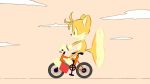  2019 anthro bicycle canid canine clothing cloud cycling footwear fox fur gloves handwear helicopter_tail hi_res male mammal miles_prower pink_sky shoes sima3659 solo sonic_the_hedgehog_(series) white_body white_fur yellow_body yellow_fur 
