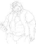  2018 anthro chernobog clothed clothing horn humanoid_hands kemono male monochrome musclegut open_shirt shirt simple_background solo tokyo_afterschool_summoners topwear train_(artist) underwear video_games white_background 
