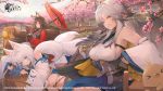  akagi_(azur_lane) animal_ears anthropomorphism azur_lane bibimbub brown_hair foxgirl kaga_(azur_lane) long_hair multiple_tails red_eyes short_hair tagme_(character) tail watermark white_hair 