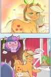  2:3 applejack_(mlp) bodily_fluids butt clothing cold-blooded-twilight comic dialogue dragon drooling equid feral food friendship_is_magic hat headgear headwear hi_res horn mammal my_little_pony pie saliva spike_(mlp) sweat twilight_sparkle_(mlp) unicorn 