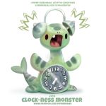  1:1 alarm alarm_clock ambiguous_gender animate_inanimate beady_eyes black_eyes clock cryptid-creations english_text feral green_body humor loch_ness_monster open_mouth pun simple_background solo teeth text url visual_pun white_background yelling 