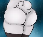  ambiguous_gender anthro butt butt_shot clothing fluffy fluffy_tail fur happy_hazard lagomorph legwear leporid low_res mammal rabbit solo unknown_artist white_body white_fur 