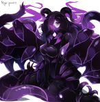  1girl alder black_hair breasts character_name eyebrows_visible_through_hair hair_over_one_eye highres horns large_breasts long_hair looking_at_viewer monster_girl monster_girl_encyclopedia night_gaunt_(monster_girl_encyclopedia) purple_eyes solo very_long_hair 