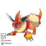  1:1 ambiguous_gender armor black_nose blue_eyes claws digimon digimon_(species) eeveelution feral flamedramon flareon fusion hi_res horn markings nintendo orange_body pok&eacute;mon pok&eacute;mon_(species) pok&eacute;mon_fusion solo tuft video_games villiamboom1 yellow_markings 