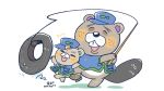 16:9 animal_crossing anthro beaver c.j._(animal_crossing) chibi child chip_(animal_crossing) clothing duo father father_and_child father_and_son fisherman fishing_rod freckles hat headgear headwear male mammal nintendo parent parent_and_child rodent son sora_hosi_7 tire video_games widescreen young 