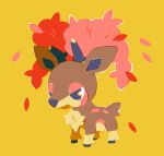  commentary commission creature english_commentary full_body gen_5_pokemon highres no_humans pinkgermy pokemon pokemon_(creature) sawsbuck sawsbuck_(autumn) simple_background solo standing yellow_background 
