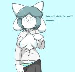  :3 blush clothed clothing clothing_pull dead-end female hair hi_res looking_at_viewer mammal open_shirt panties pattern_clothing pattern_underwear shirt striped_clothing striped_panties striped_underwear stripes tem temmie_(undertale) topwear undertale underwear video_games white_body 