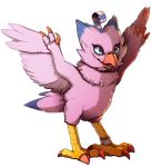  ambiguous_gender avian beak biyomon blue_eyes blue_markings claws digimon digimon_(species) eyelashes feathers feral markings pink_body pink_feathers ring smile solo tail_feathers threehares toe_claws 