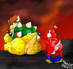  &lt;3 ancient-onyx anthro balls big_butt bowser butt duo genitals hi_res looking_back male male/male mario_bros nintendo penis red_yoshi size_difference video_games yoshi 