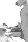  anthro balls canid canine canis duo erection eyes_closed fangs fingers foreskin foreskin_bite foreskin_play genitals hi_res humanoid_genitalia humanoid_penis male male/male mammal monochrome penis rosphix simple_background smile smirk teeth uncut wolf 